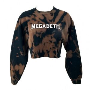 MEGADETH Heavy Metal Acid Wash Cropped Crop Top Long Sleeve Crewneck Sweatshirt